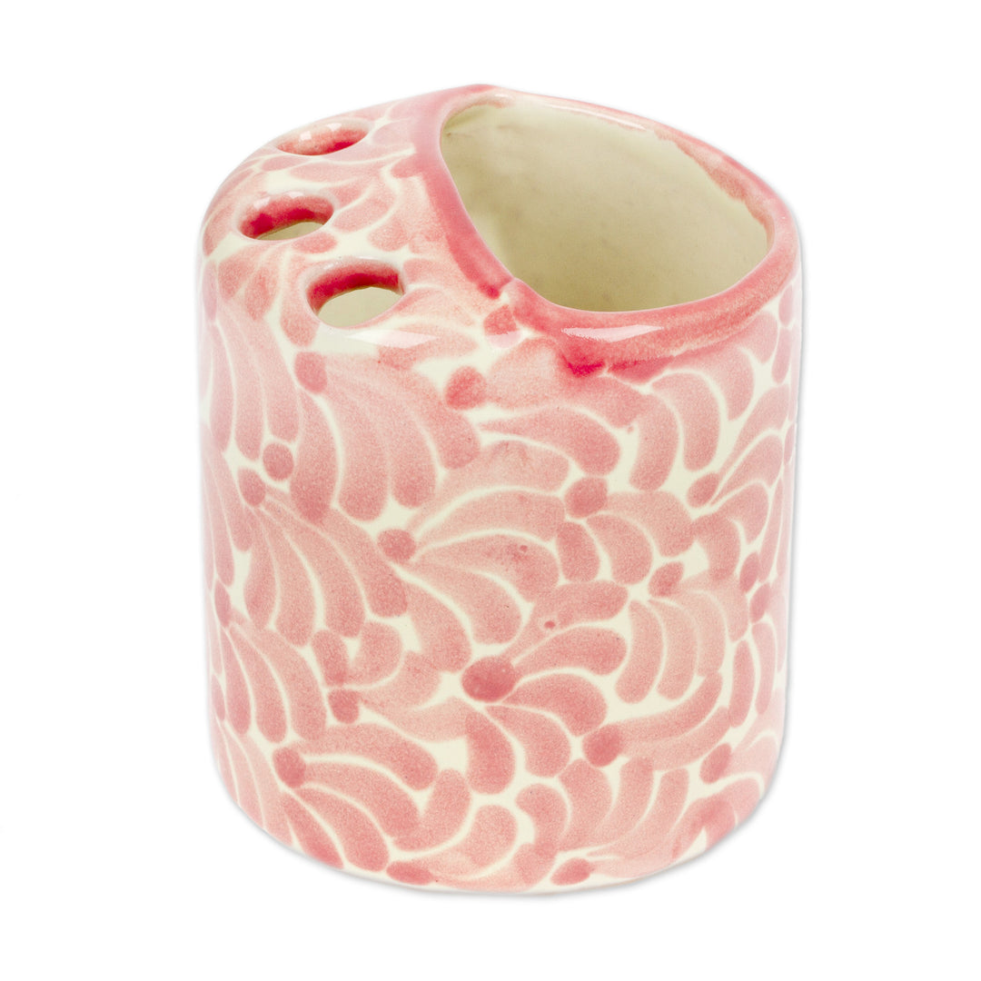 Pink Hand-Painted Talavera-Style Ceramic Toothbrush Holder - Talavera Delight