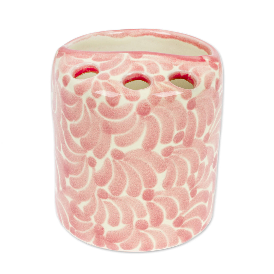 Pink Hand-Painted Talavera-Style Ceramic Toothbrush Holder - Talavera Delight