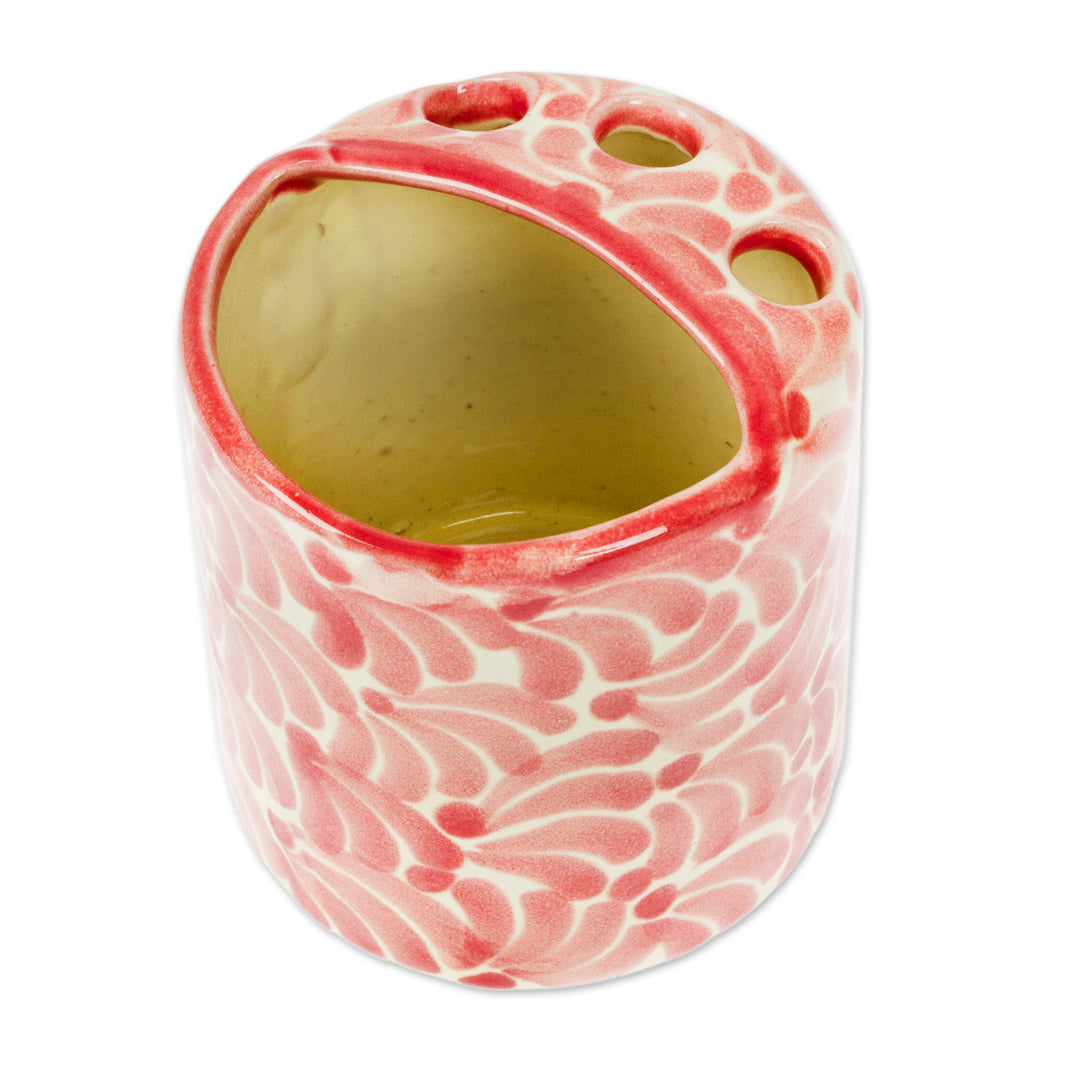 Pink Hand-Painted Talavera-Style Ceramic Toothbrush Holder - Talavera Delight