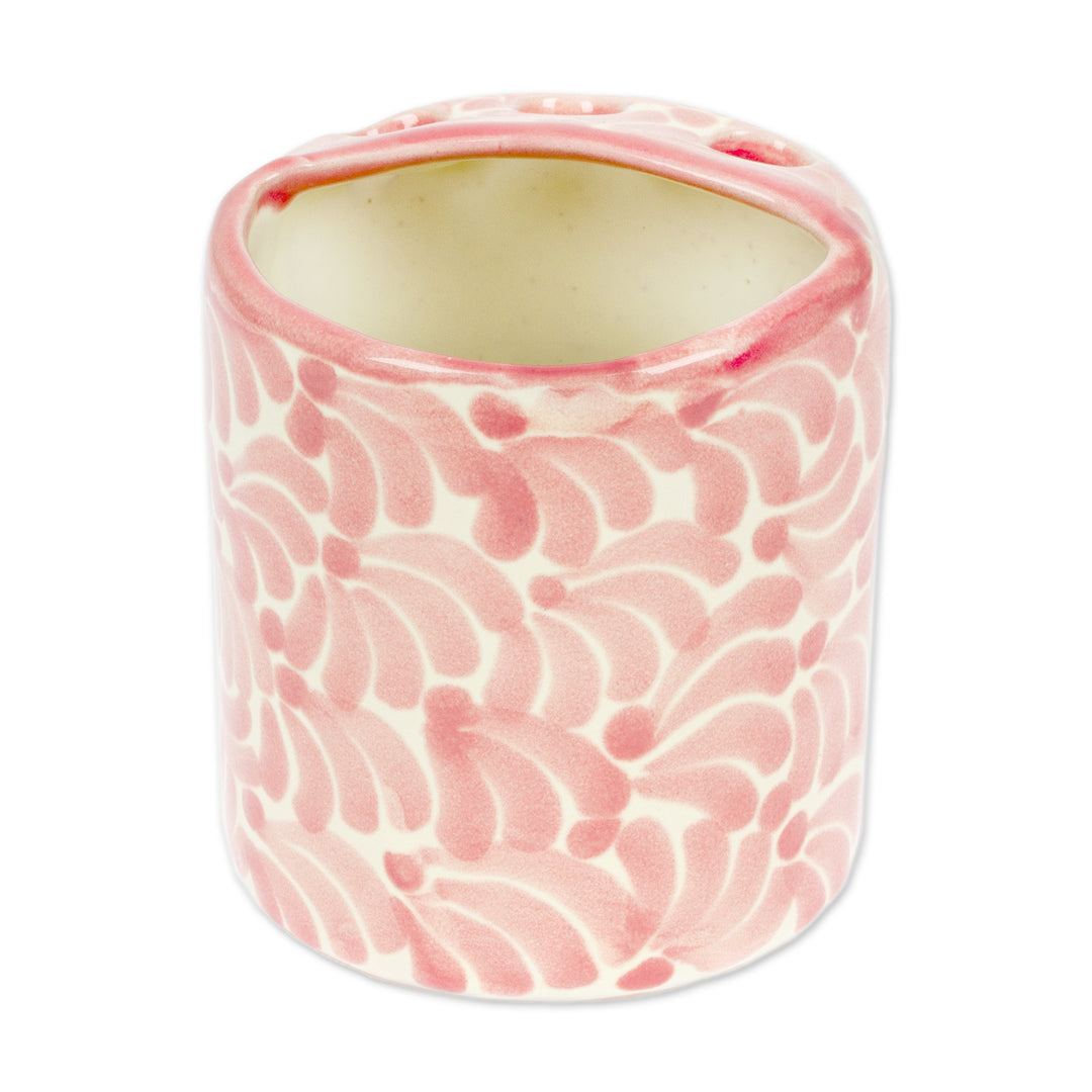 Pink Hand-Painted Talavera-Style Ceramic Toothbrush Holder - Talavera Delight