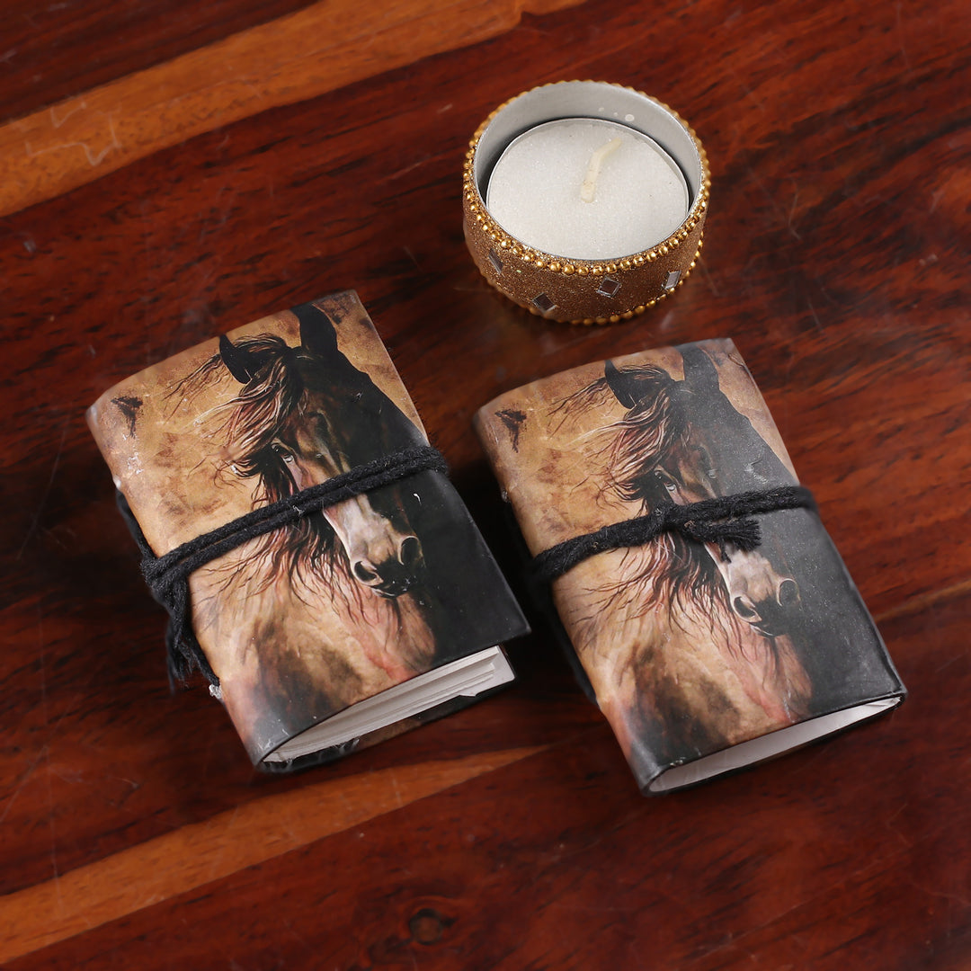 Horse-Inspired 50-Page Handmade Paper Mini-Journal Pair - Galloping Memories