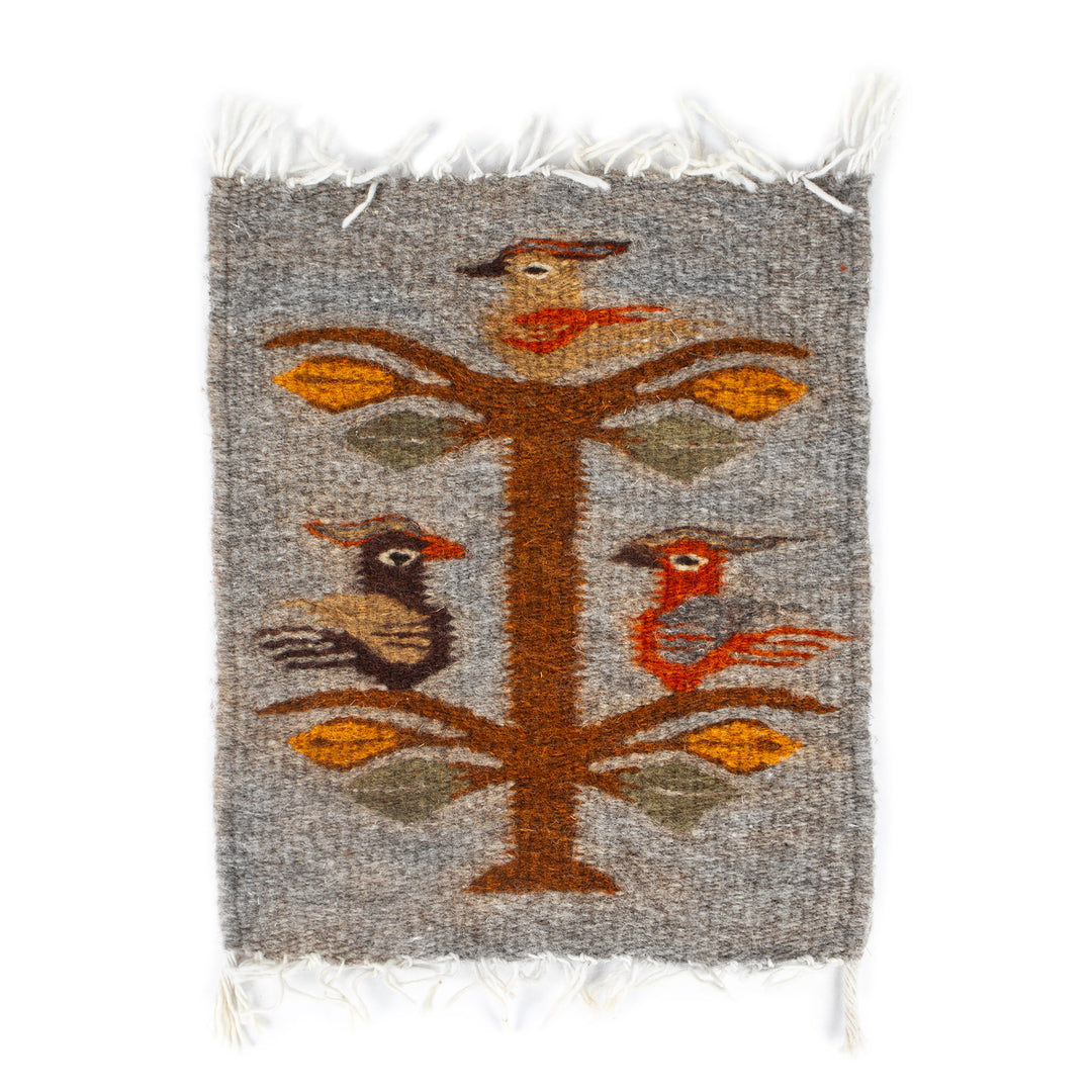 Grey Bird-Themed Hand-Loomed Zapotec Style Wool Table Mat - Grey Bird Kingdom
