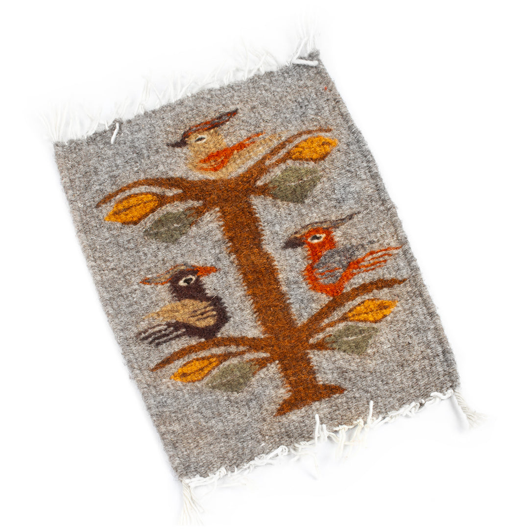 Grey Bird-Themed Hand-Loomed Zapotec Style Wool Table Mat - Grey Bird Kingdom