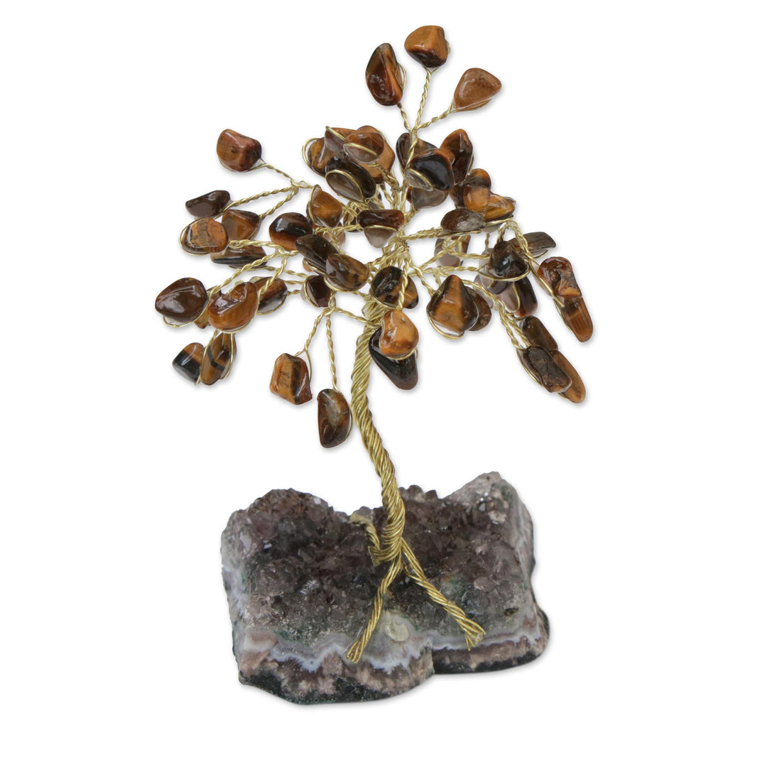 Tiger's Eye and Amethyst Gemstone Tree Sculpture from Brazil - Little Tree
