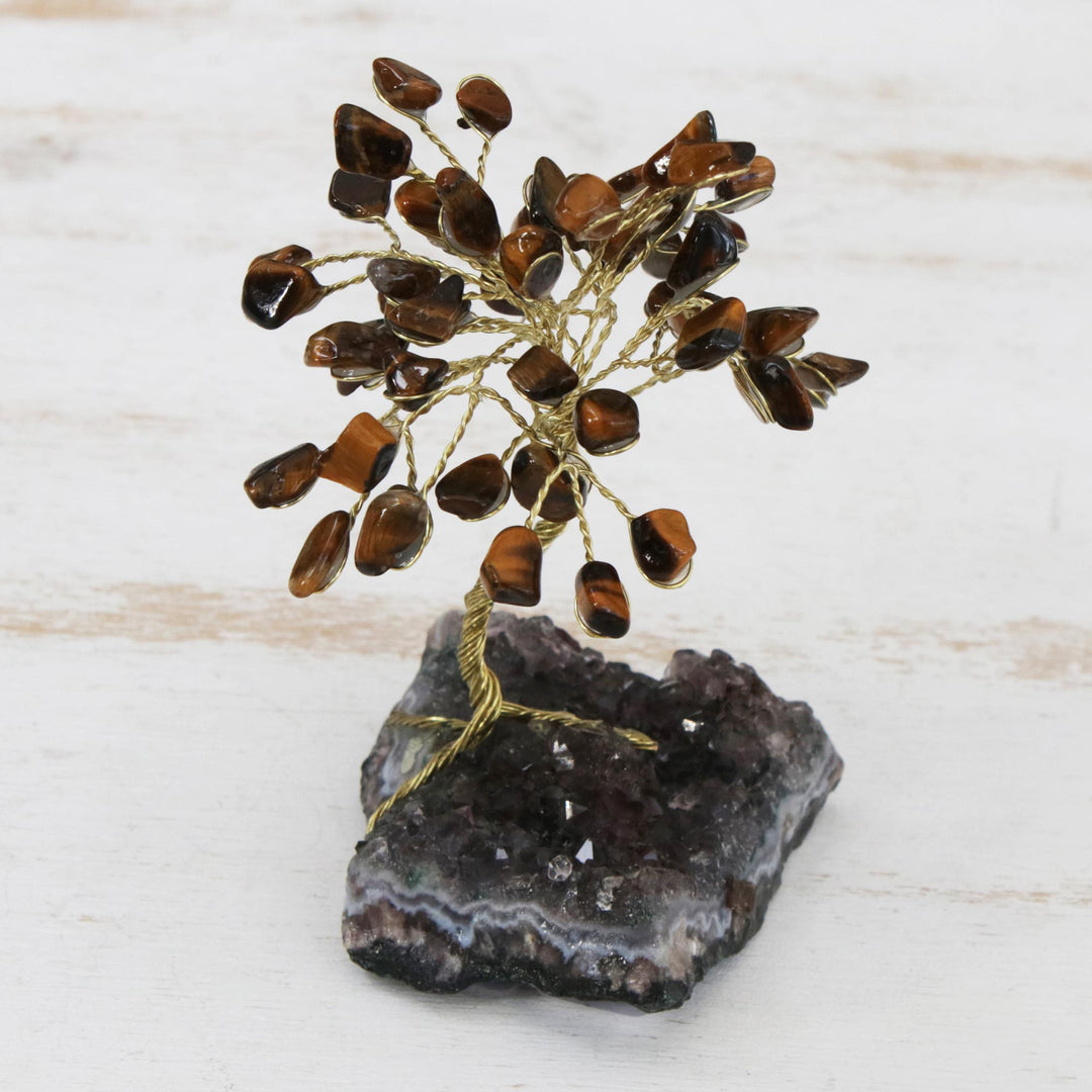Tiger's Eye and Amethyst Gemstone Tree Sculpture from Brazil - Little Tree