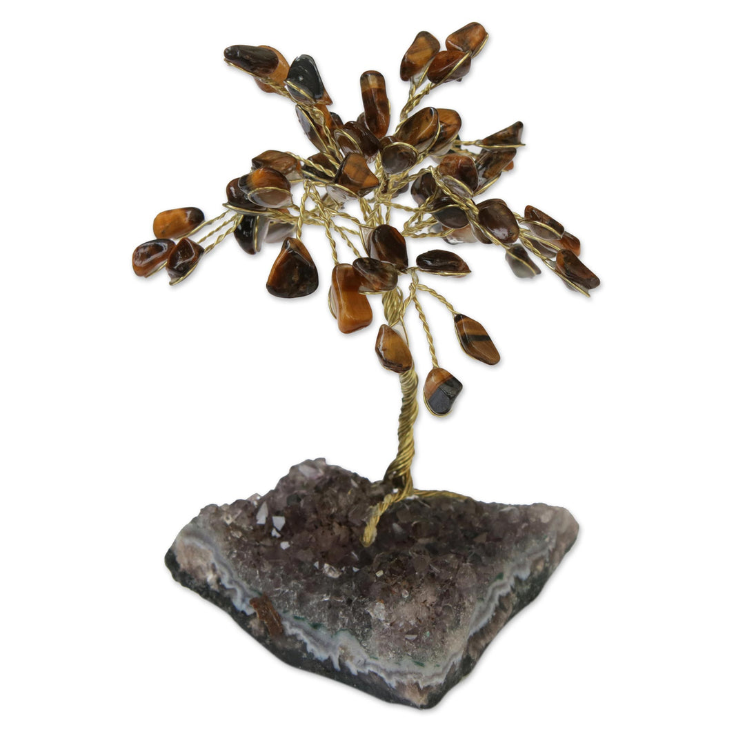 Tiger's Eye and Amethyst Gemstone Tree Sculpture from Brazil - Little Tree