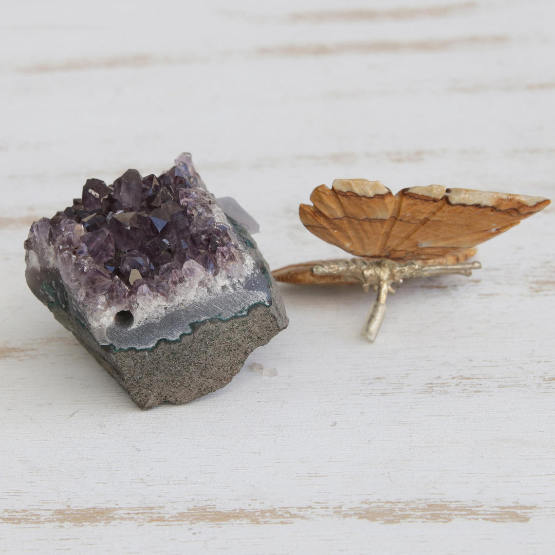 Jasper and Amethyst Butterfly Gemstone Figurine from Brazil - Earthen Wings