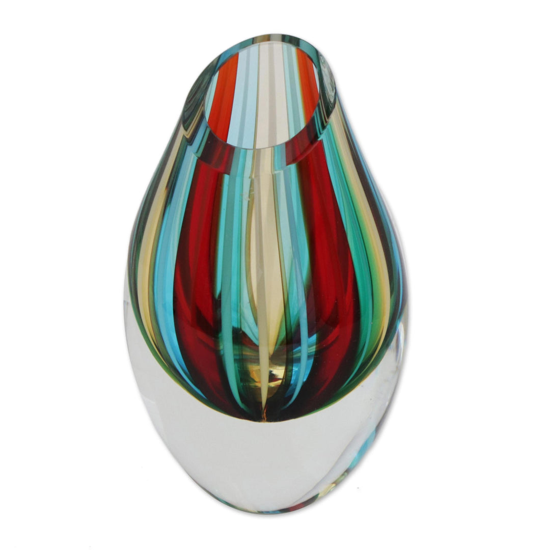 Striped Murano-Style Art Glass Vase (6 Inch) - Circus