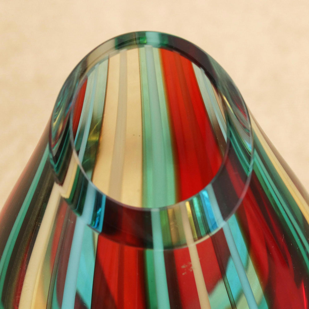 Striped Murano-Style Art Glass Vase (6 Inch) - Circus
