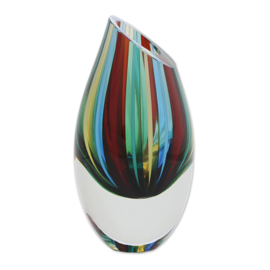Striped Murano-Style Art Glass Vase (6 Inch) - Circus