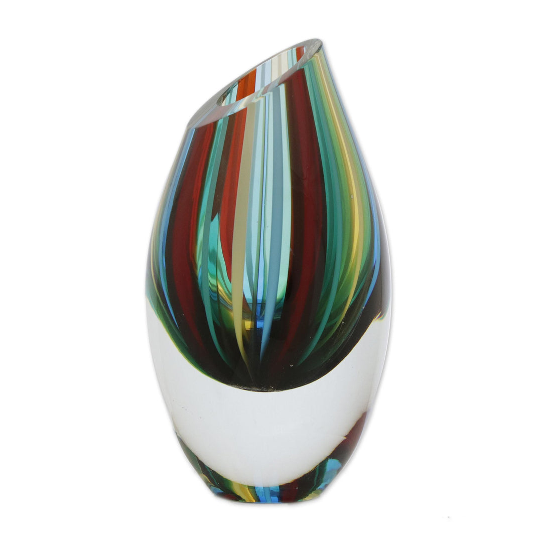 Striped Murano-Style Art Glass Vase (6 Inch) - Circus