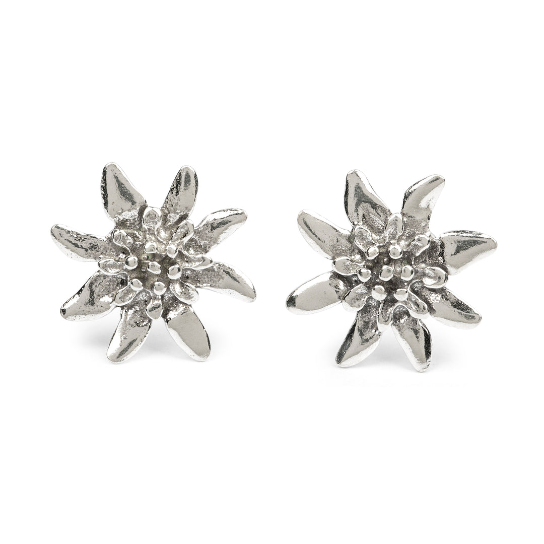 Sunflower-Themed Polished Sterling Silver Button Earrings - Eternal Adoration