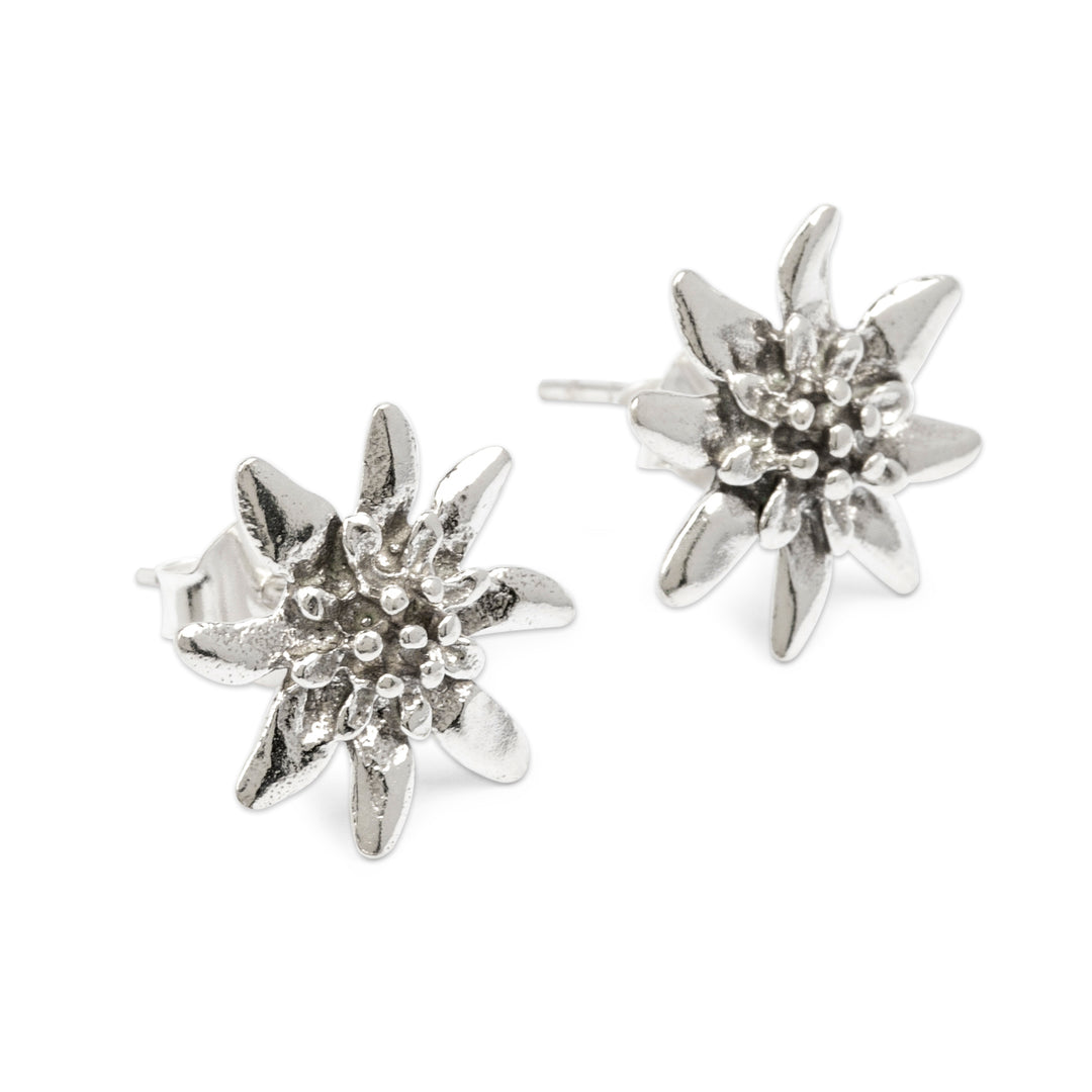 Sunflower-Themed Polished Sterling Silver Button Earrings - Eternal Adoration