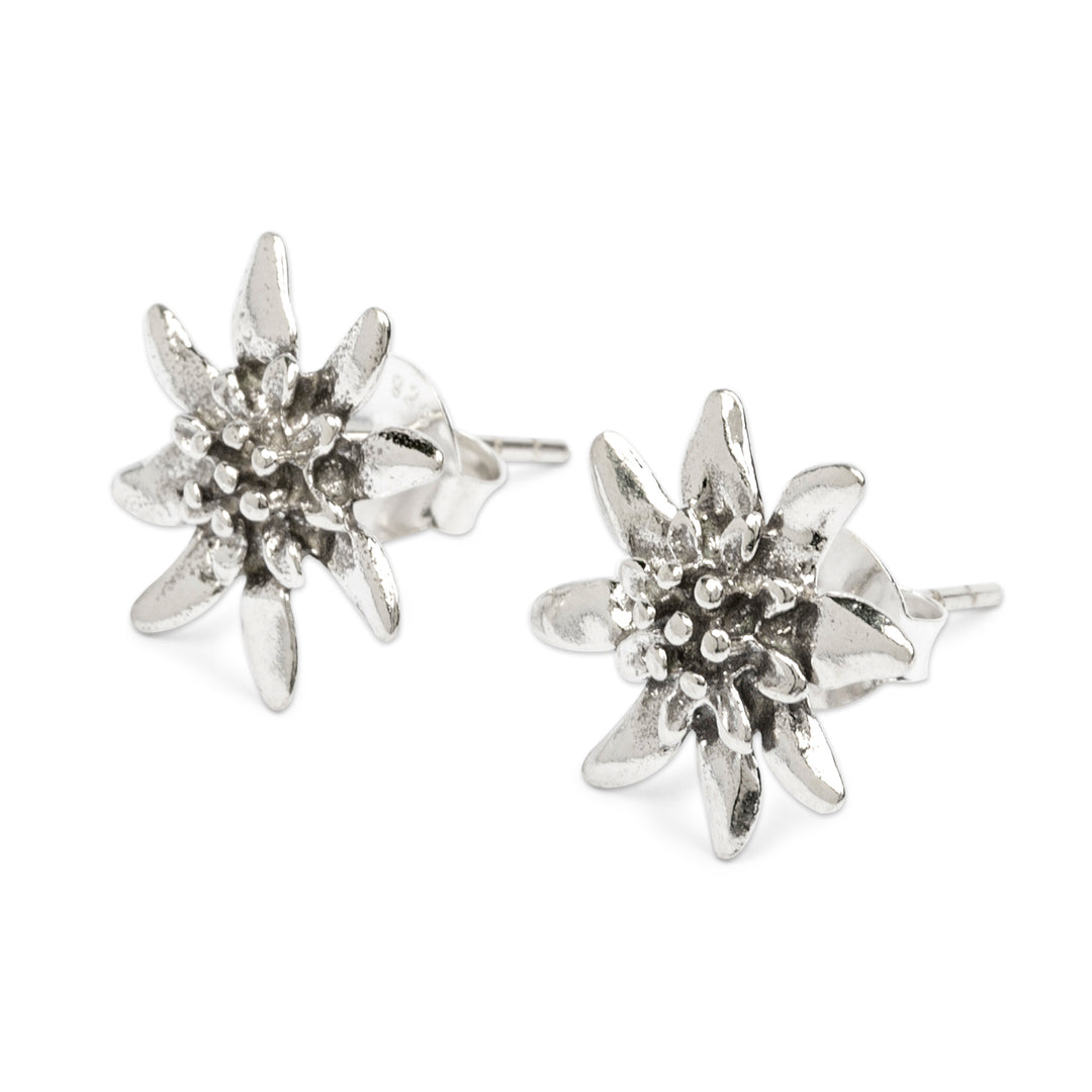 Sunflower-Themed Polished Sterling Silver Button Earrings - Eternal Adoration