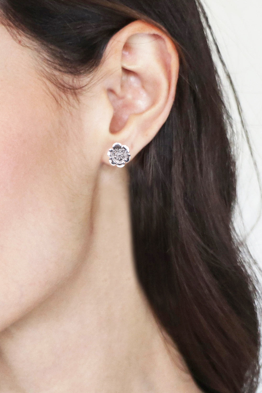 Spring-Themed Bloom-Shaped Sterling Silver Button Earrings - Immortal Petals