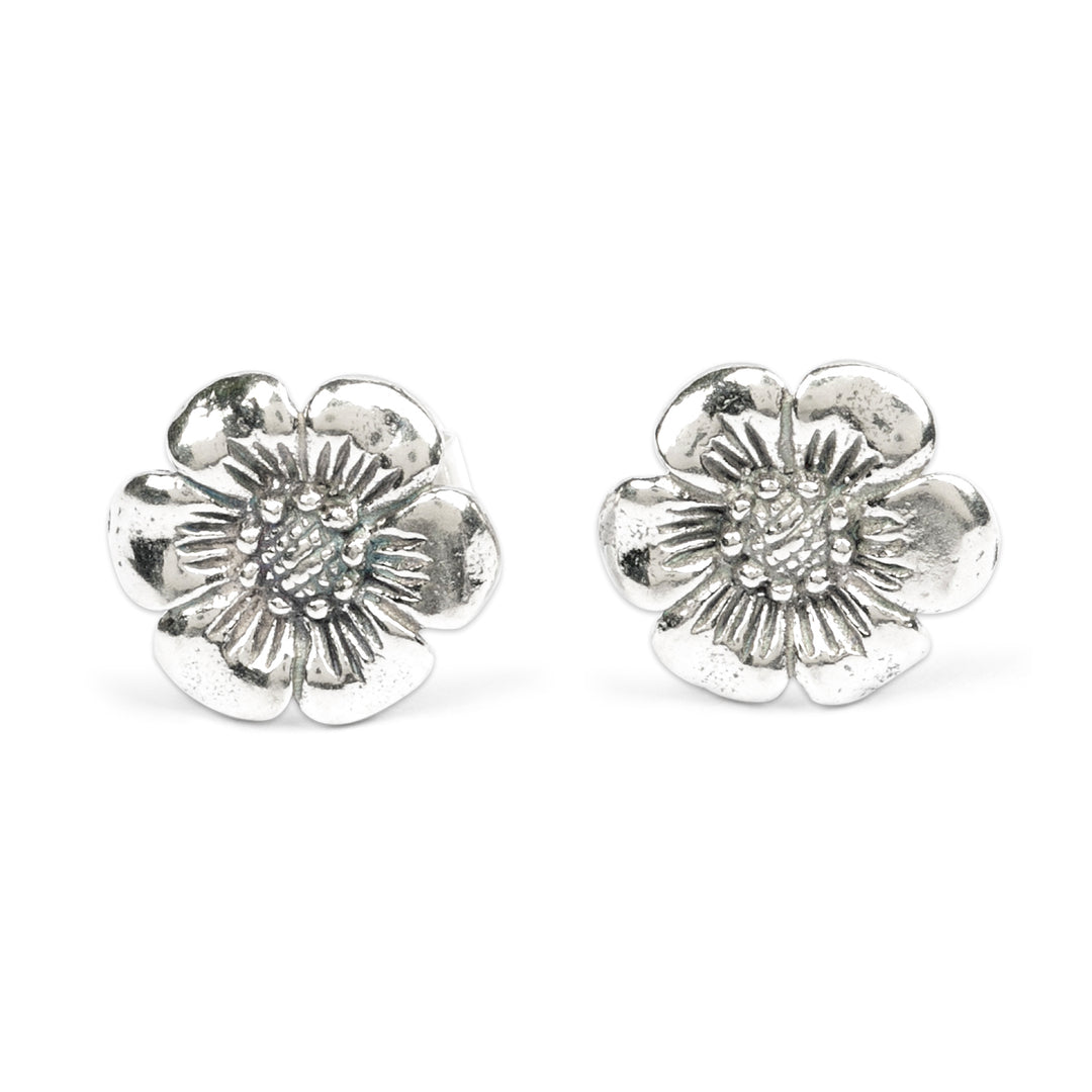 Spring-Themed Bloom-Shaped Sterling Silver Button Earrings - Immortal Petals