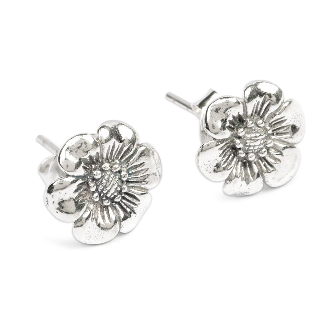 Spring-Themed Bloom-Shaped Sterling Silver Button Earrings - Immortal Petals