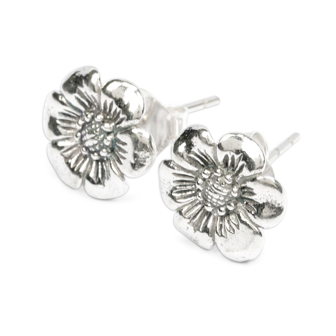 Spring-Themed Bloom-Shaped Sterling Silver Button Earrings - Immortal Petals