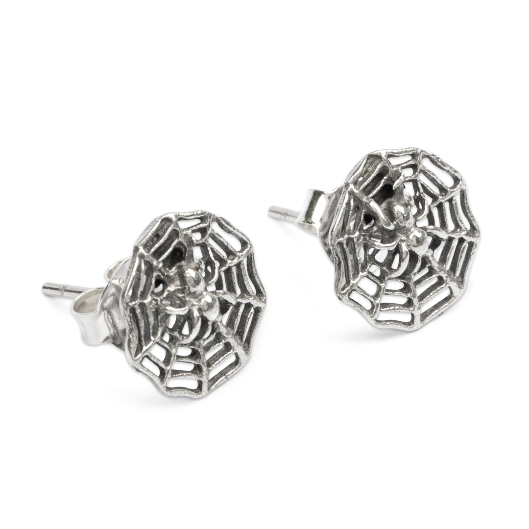 Polished and Oxidized Sterling Silver Spider Button Earrings - Net of Style