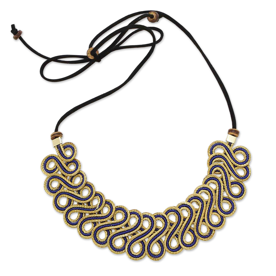 18k Gold-Accented Golden Grass Pendant Necklace in Blue - Indigo Braids