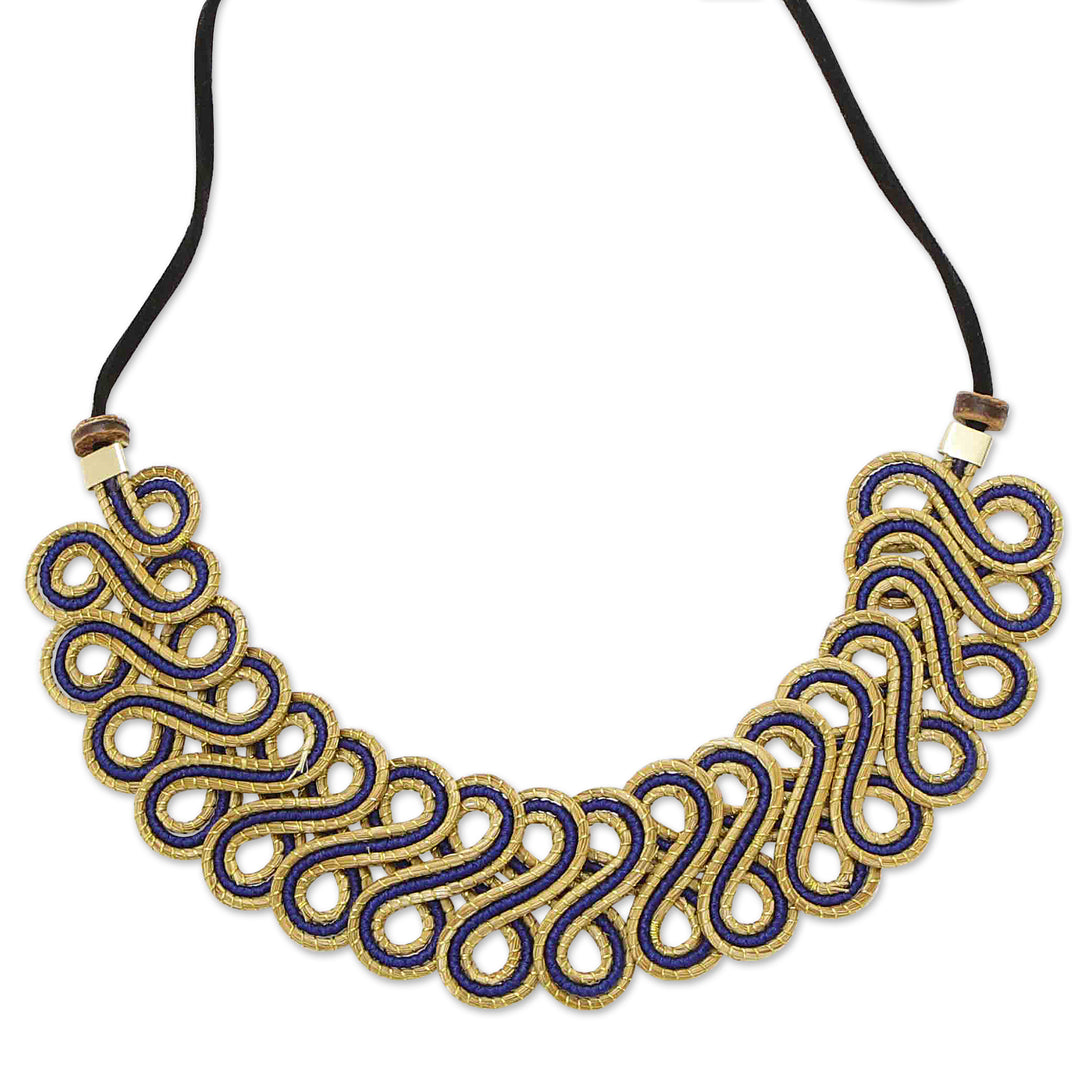 18k Gold-Accented Golden Grass Pendant Necklace in Blue - Indigo Braids