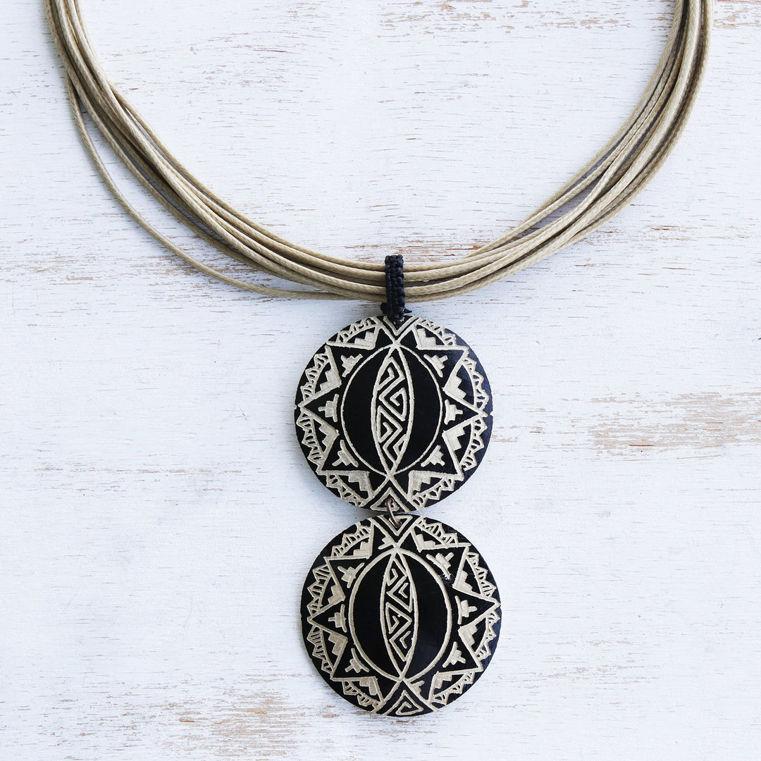 Hand Carved Gourd Necklace - Tribal Stars