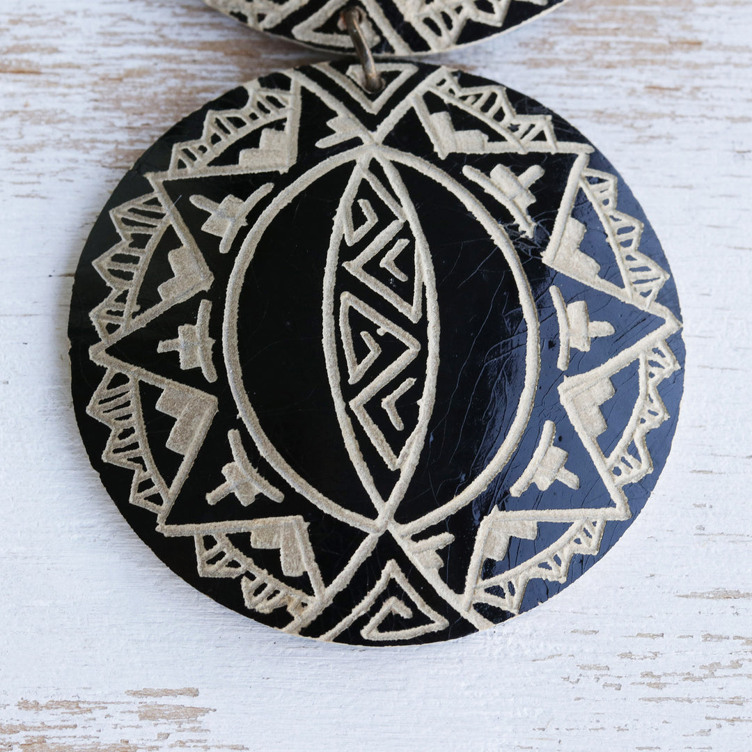Hand Carved Gourd Necklace - Tribal Stars