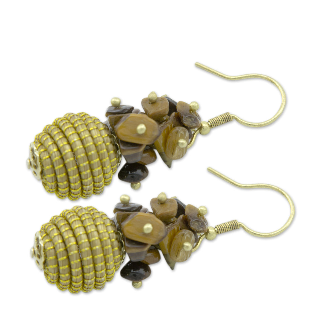 Hand Crafted Brazilian Golden Grass and Tiger's Eye Earrings - Warmth