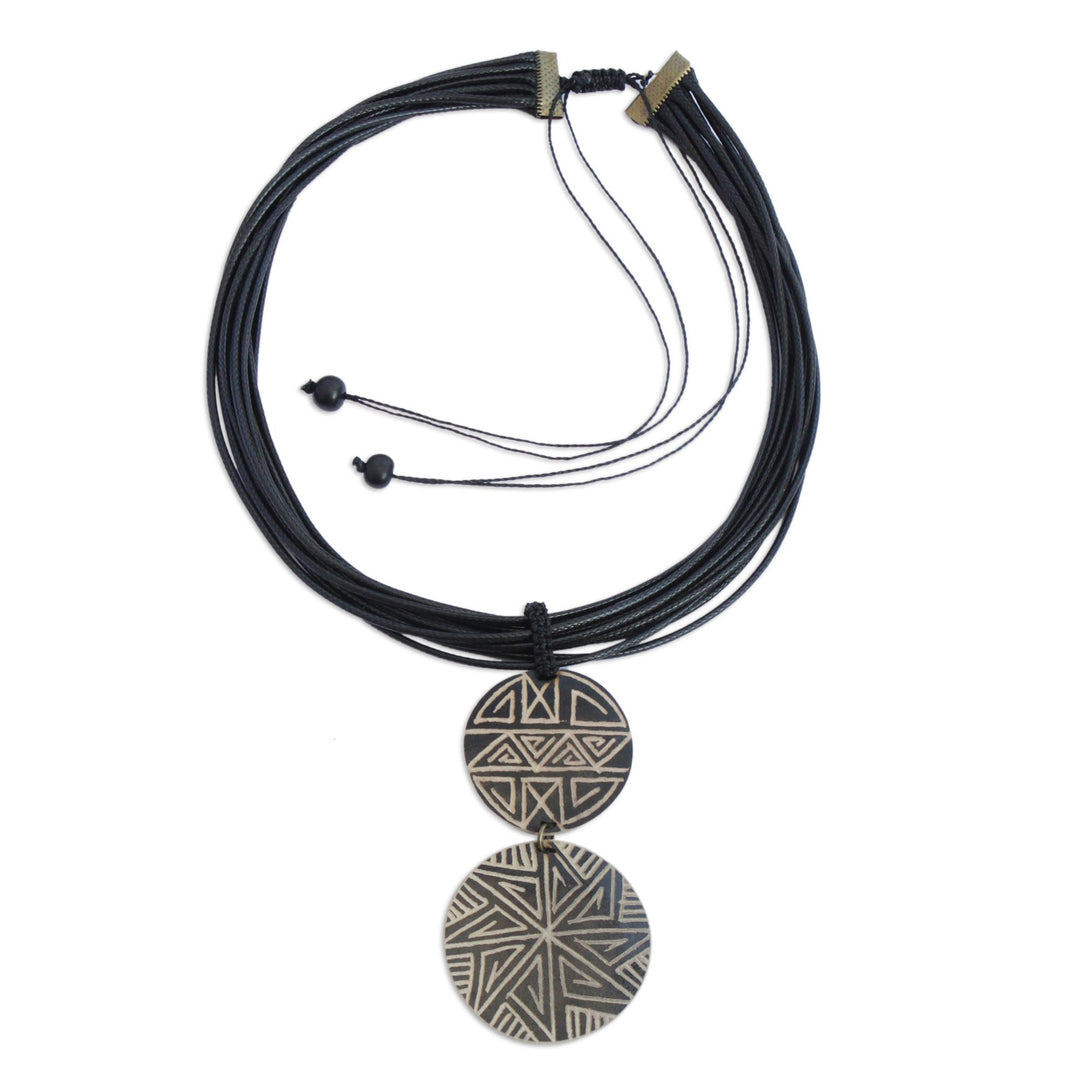Wood Pendant Necklace with Intricate Line Motifs - Intricate Lines