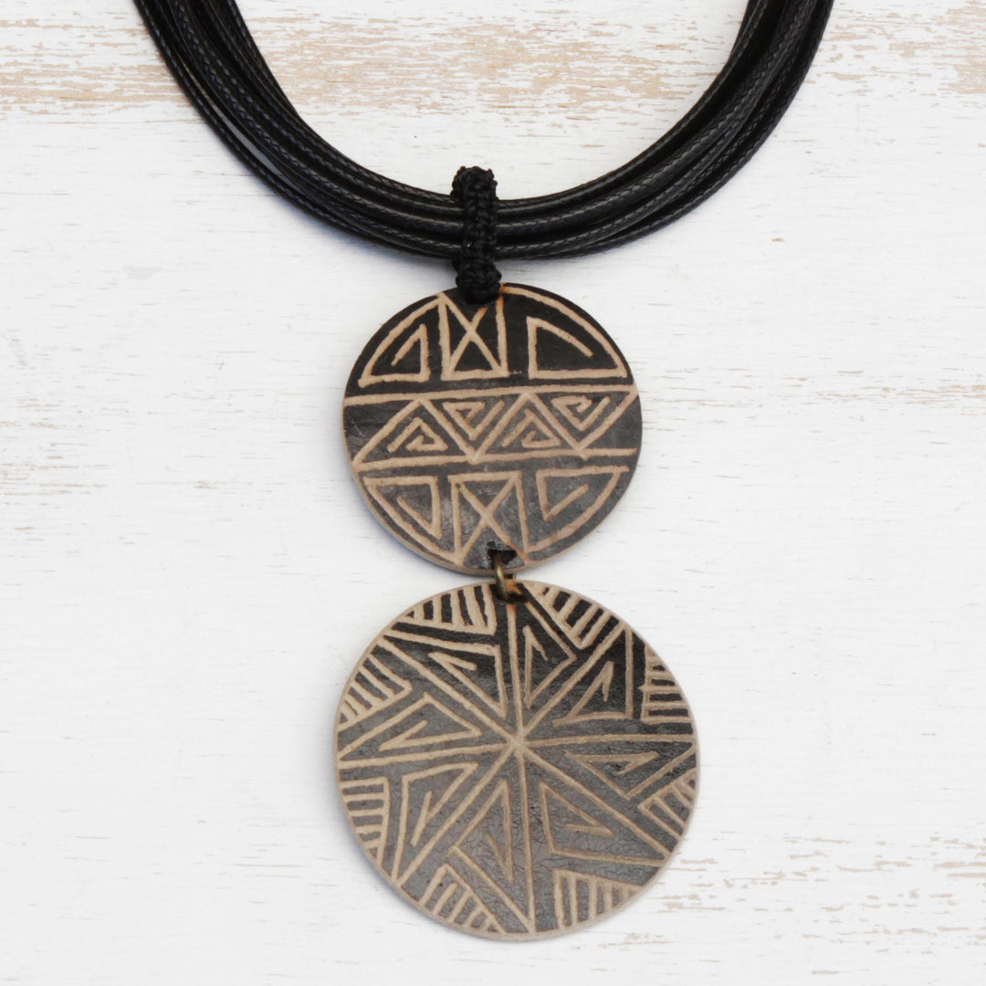 Wood Pendant Necklace with Intricate Line Motifs - Intricate Lines