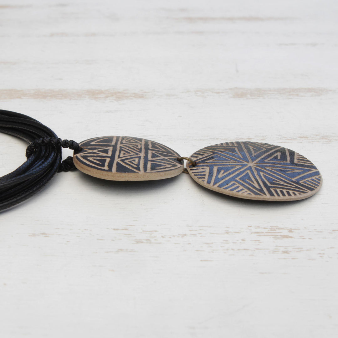 Wood Pendant Necklace with Intricate Line Motifs - Intricate Lines