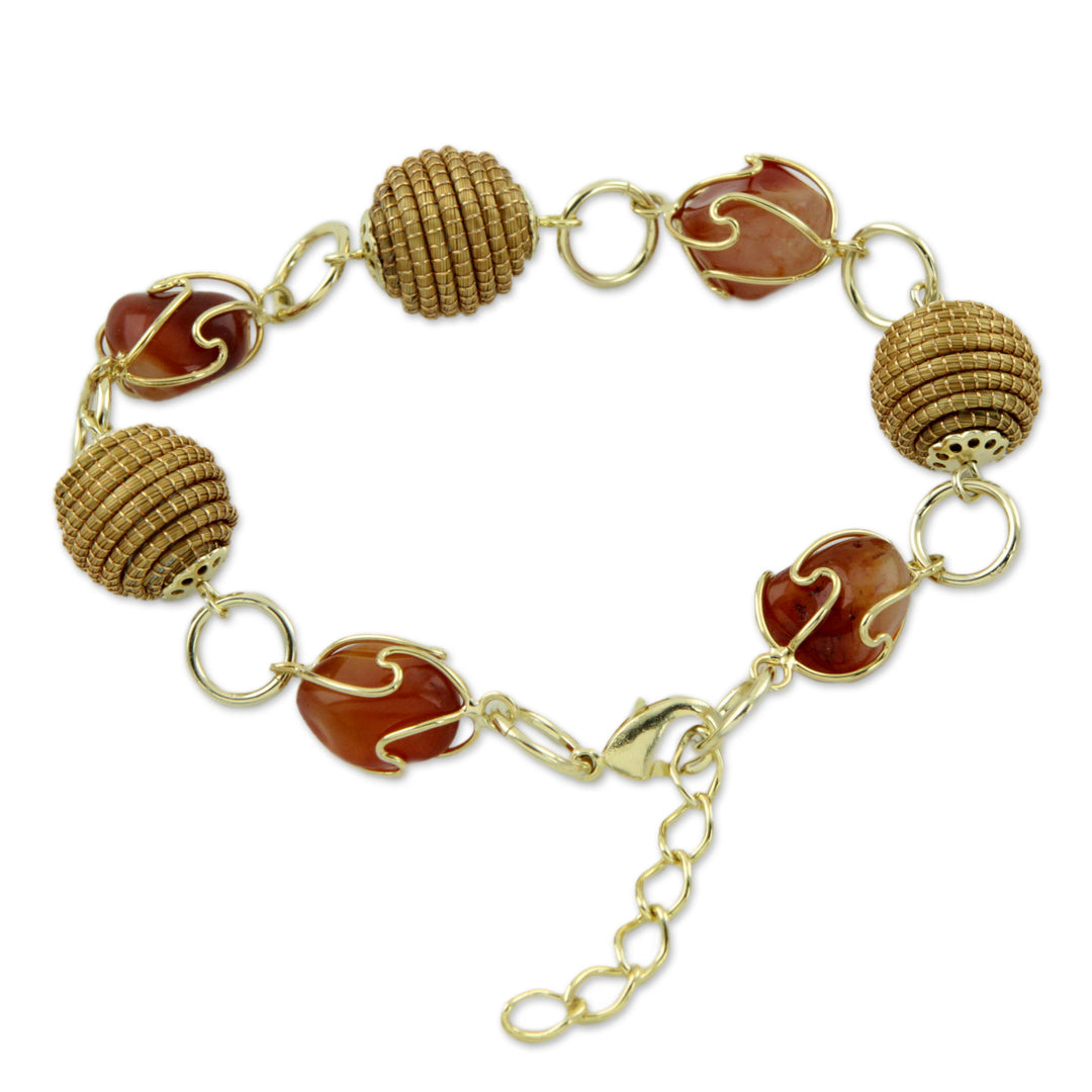 Hand Crafted Golden Grass and Agate Link Bracelet - All Aglow