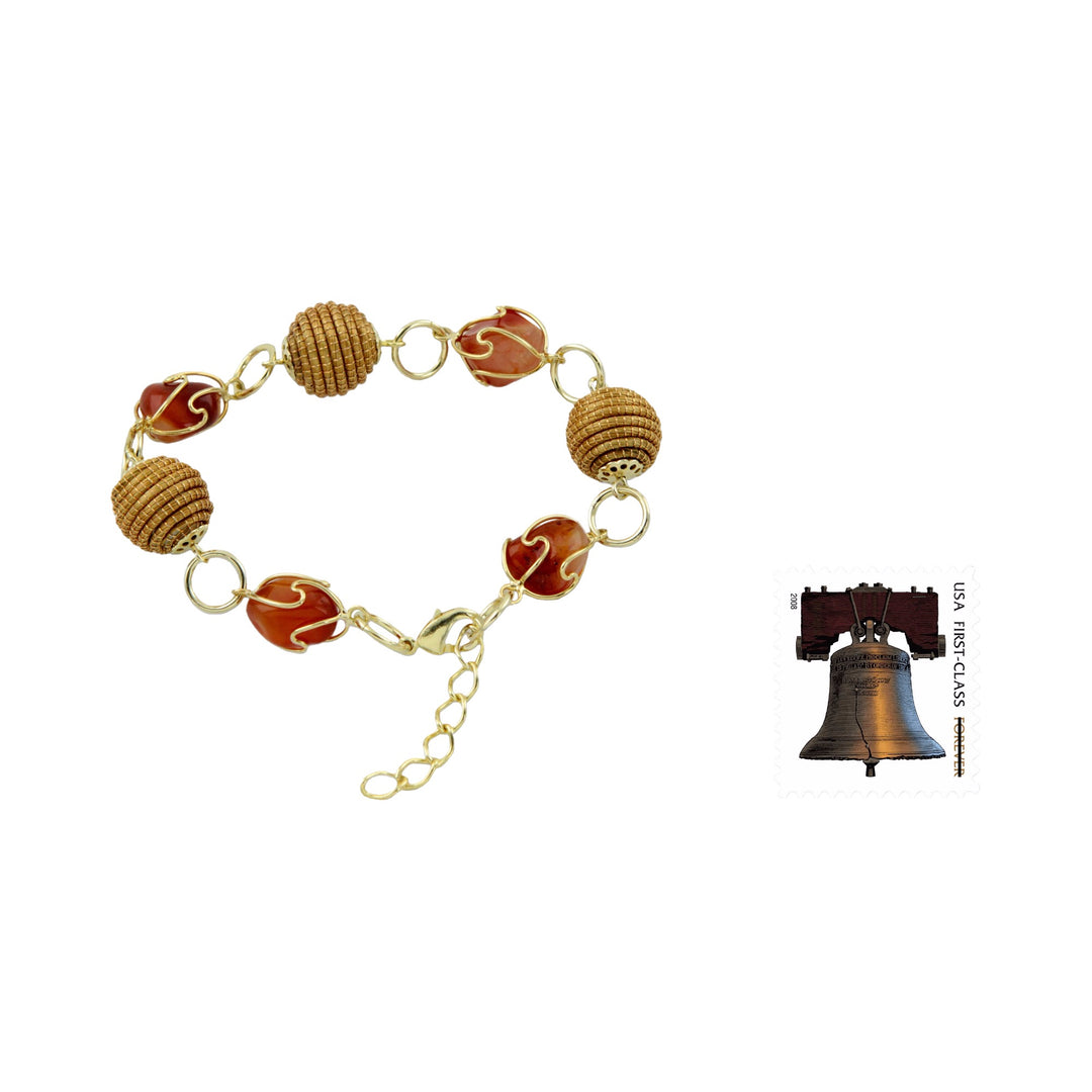 Hand Crafted Golden Grass and Agate Link Bracelet - All Aglow