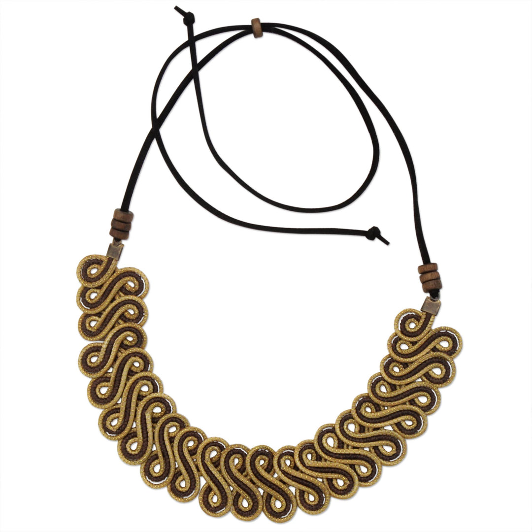 Golden Grass Statement Necklace with Adjustable Cord - Winding Path
