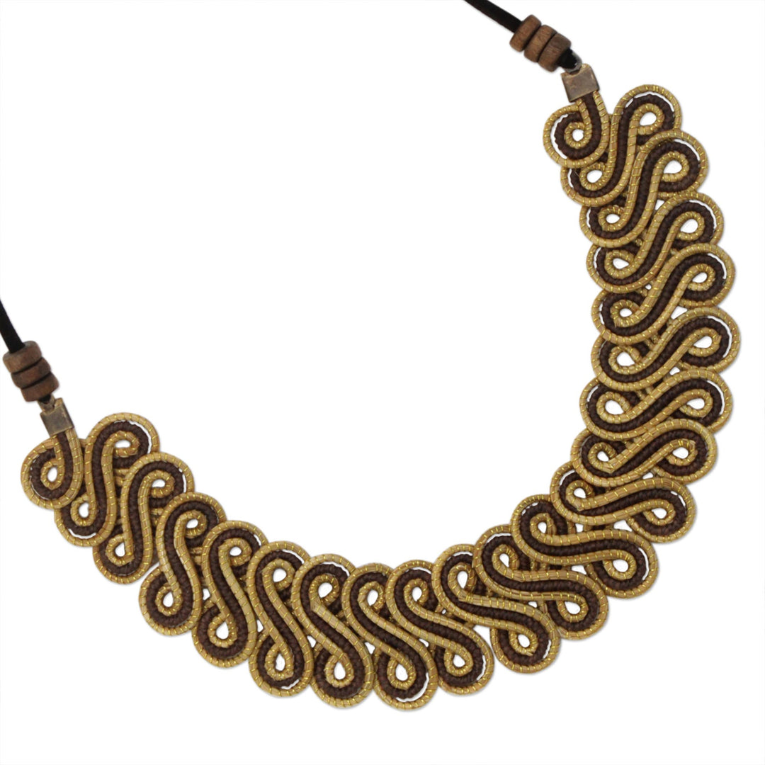 Golden Grass Statement Necklace with Adjustable Cord - Winding Path