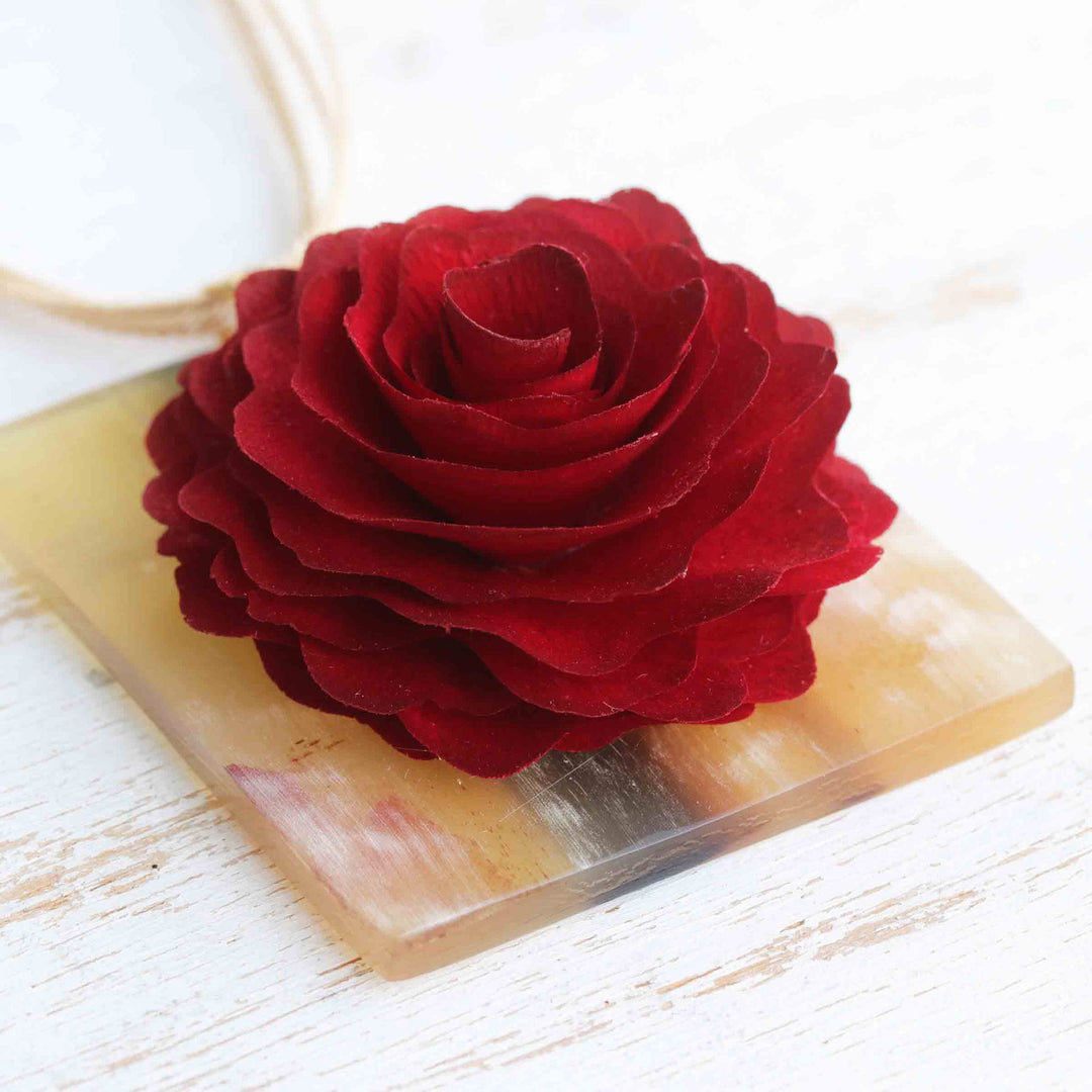 Handmade Gold-Accented Wood and Horn Rose Pendant Necklace - Rose Enchantment
