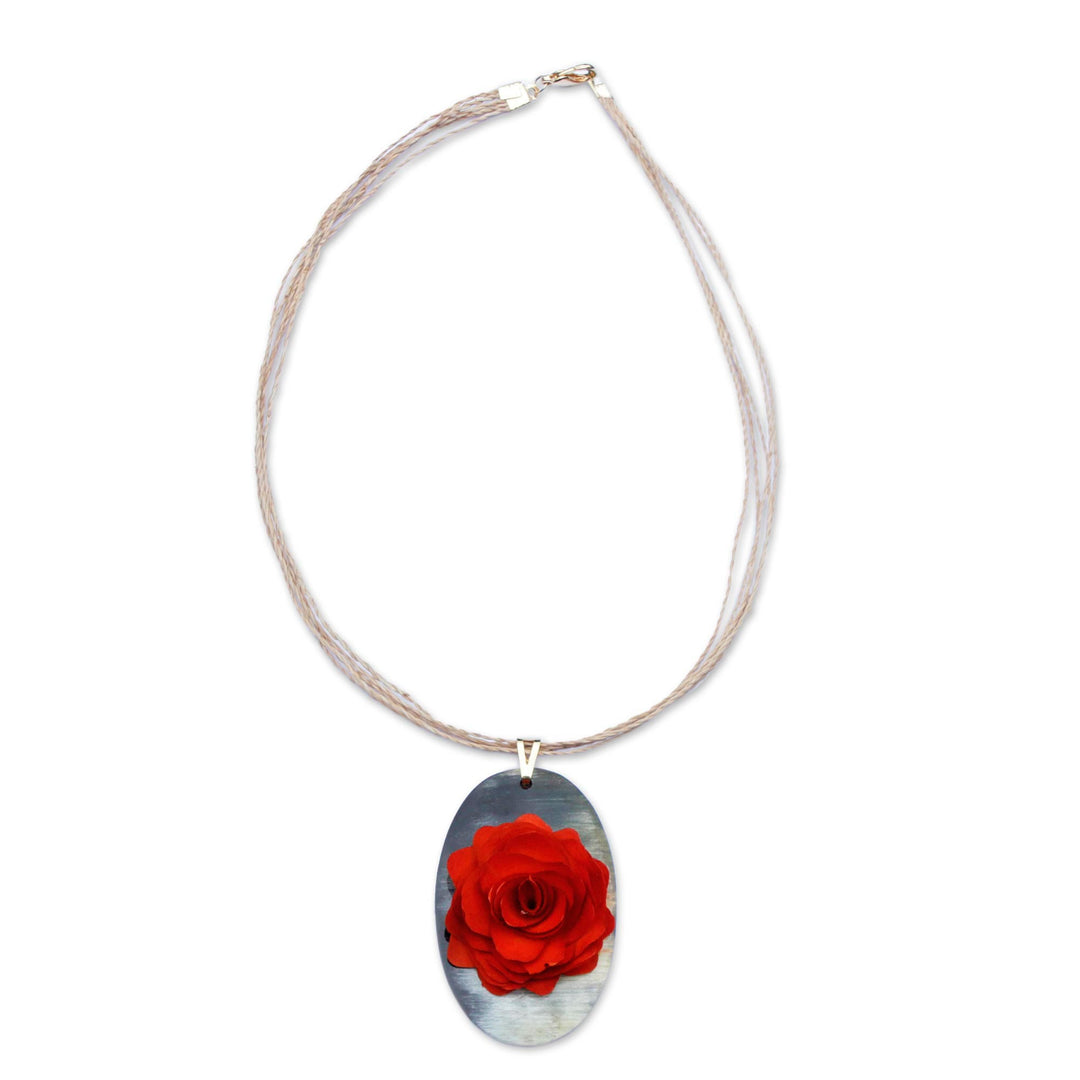 Handcrafted Wood and Horn Flower Pendant Necklace - Fabulous Flower