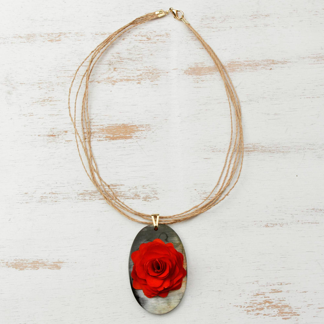 Handcrafted Wood and Horn Flower Pendant Necklace - Fabulous Flower