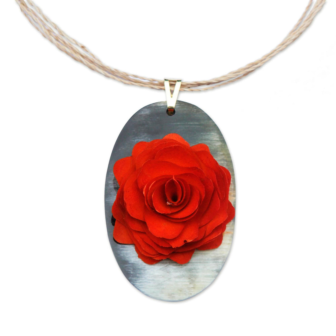 Handcrafted Wood and Horn Flower Pendant Necklace - Fabulous Flower