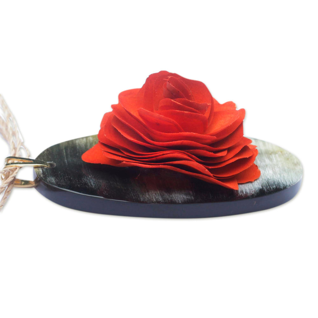 Handcrafted Wood and Horn Flower Pendant Necklace - Fabulous Flower