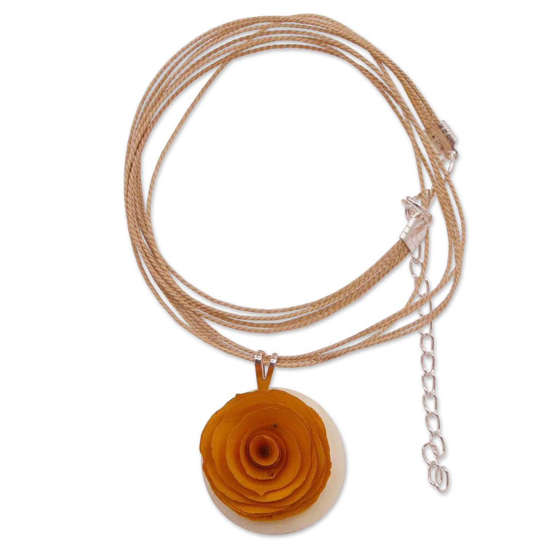 Honey Rose Pendant Necklace Handmade from Eucalyptus Wood - Honey Feeling