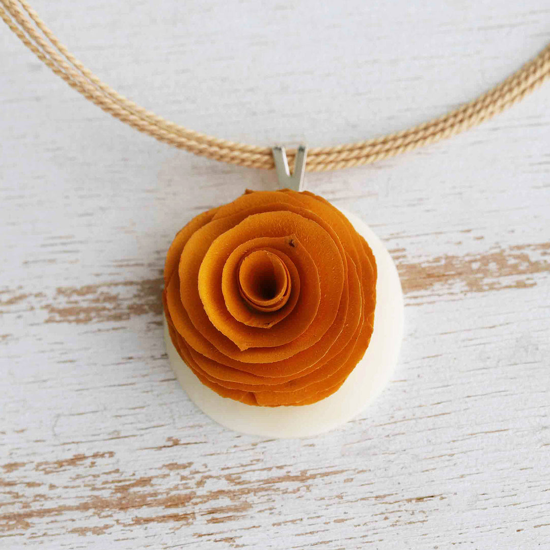 Honey Rose Pendant Necklace Handmade from Eucalyptus Wood - Honey Feeling