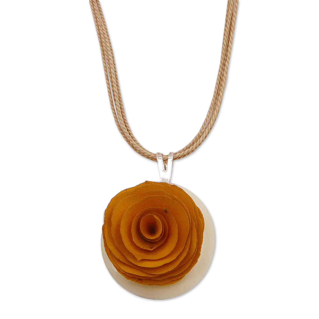 Honey Rose Pendant Necklace Handmade from Eucalyptus Wood - Honey Feeling