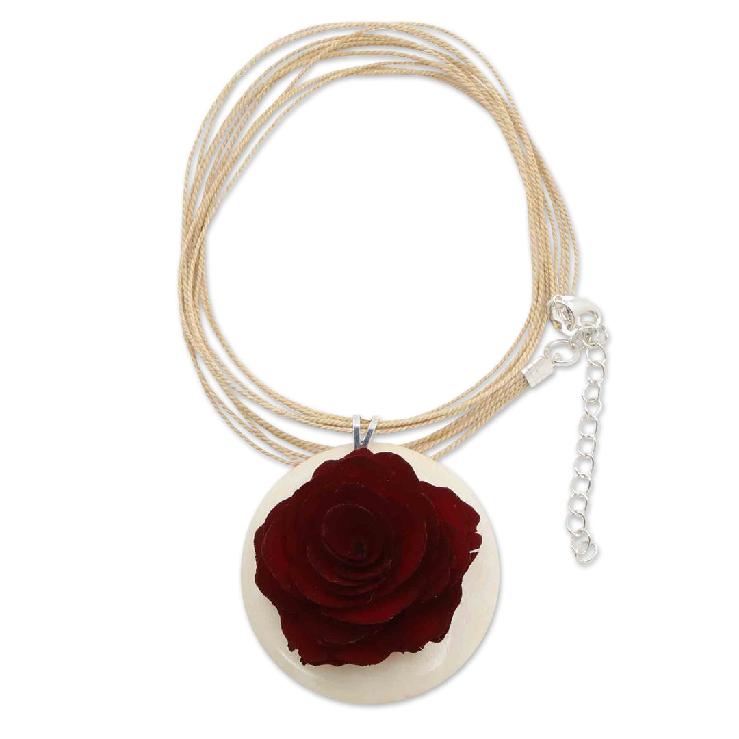 Wood and Horn Rose Pendant Necklace Hand-Carved in Brazil - Rose Delight