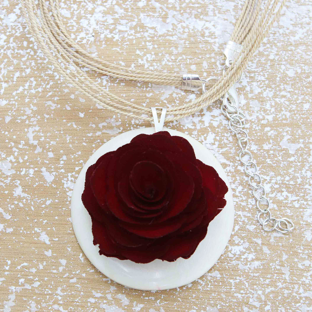 Wood and Horn Rose Pendant Necklace Hand-Carved in Brazil - Rose Delight