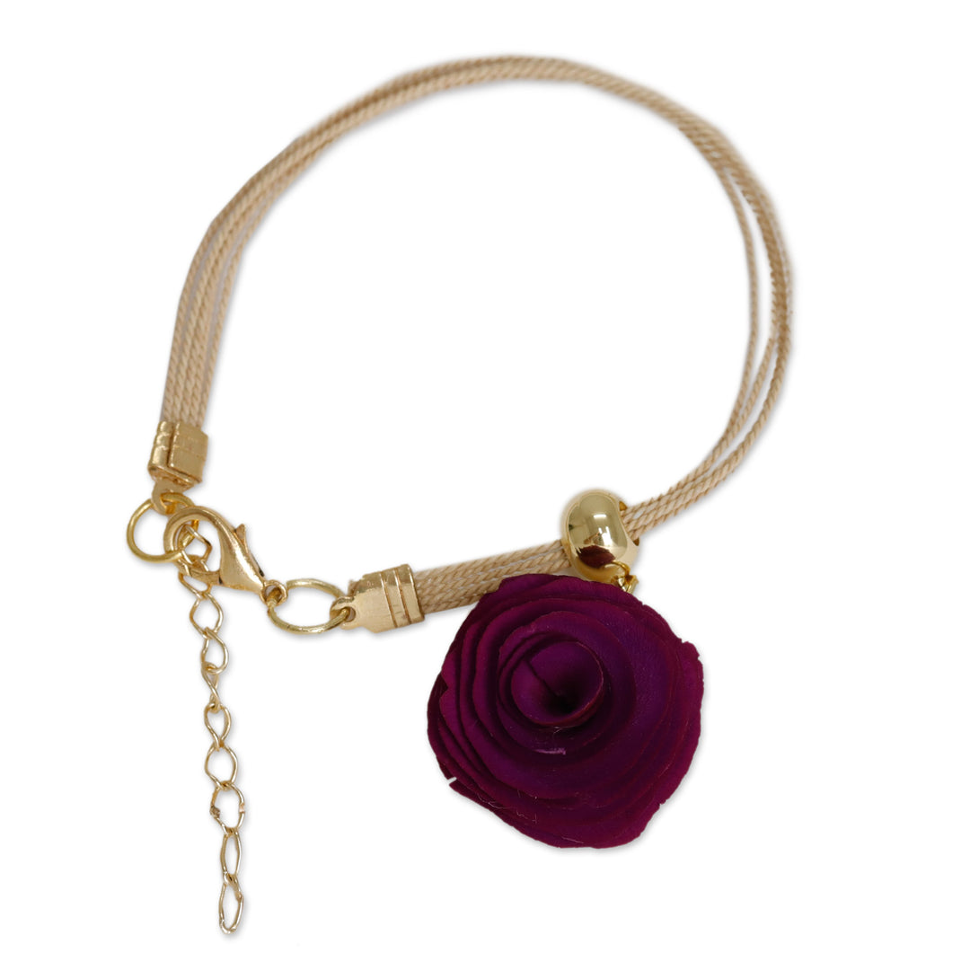 Handmade Wood & Horn Rose Pendant Bracelet with Gold Accent - Rose Felicity