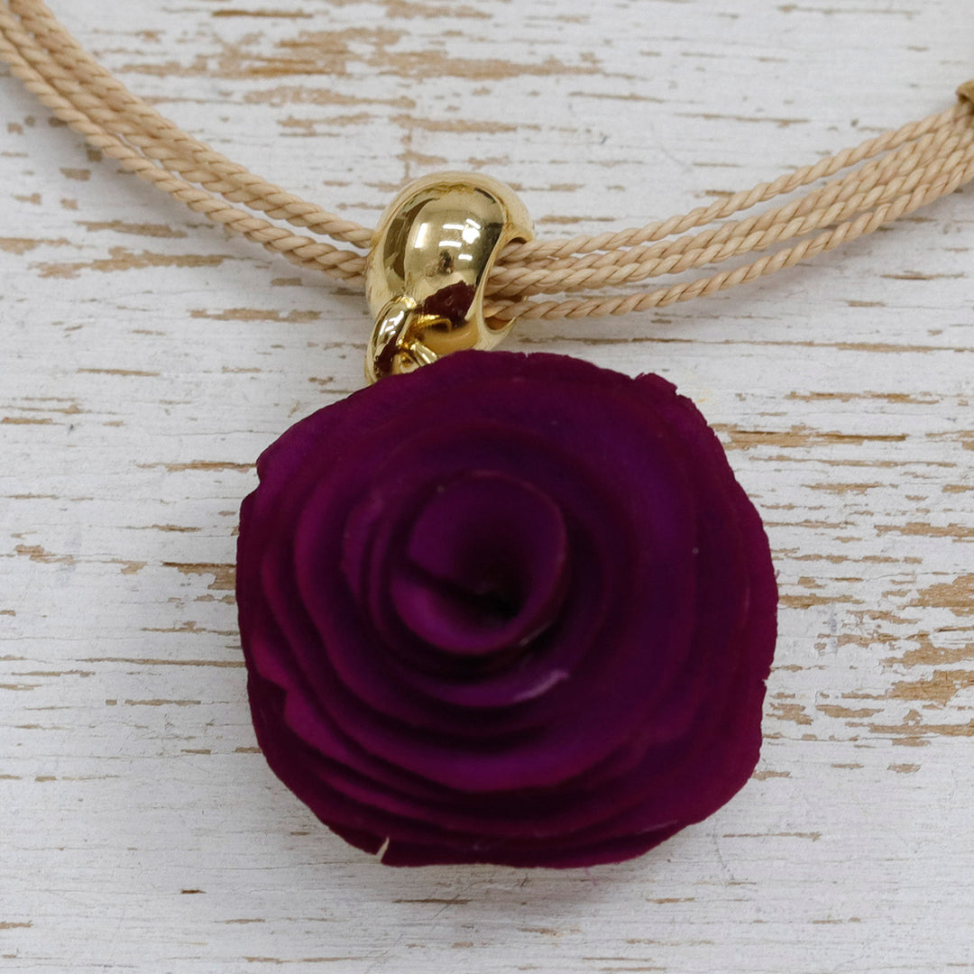 Handmade Wood & Horn Rose Pendant Bracelet with Gold Accent - Rose Felicity