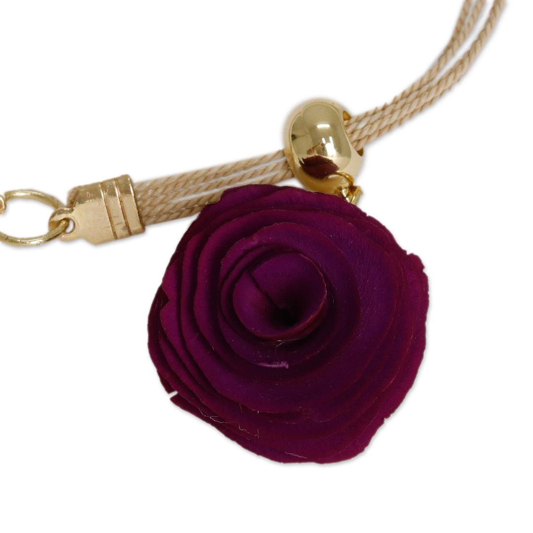 Handmade Wood & Horn Rose Pendant Bracelet with Gold Accent - Rose Felicity