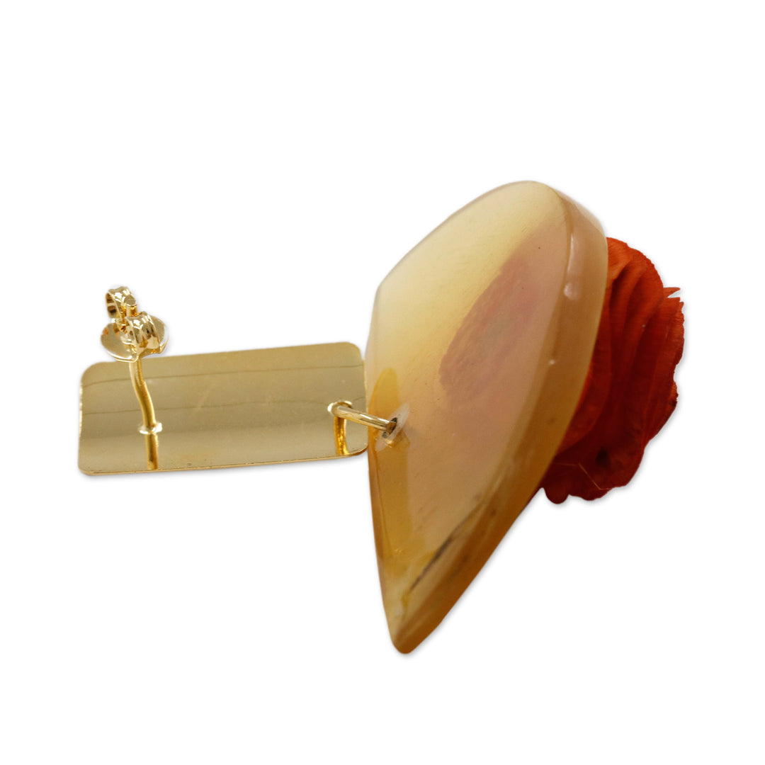 18k Gold-Accented Wood and Horn Rose Dangle Earrings - Rose Luxury