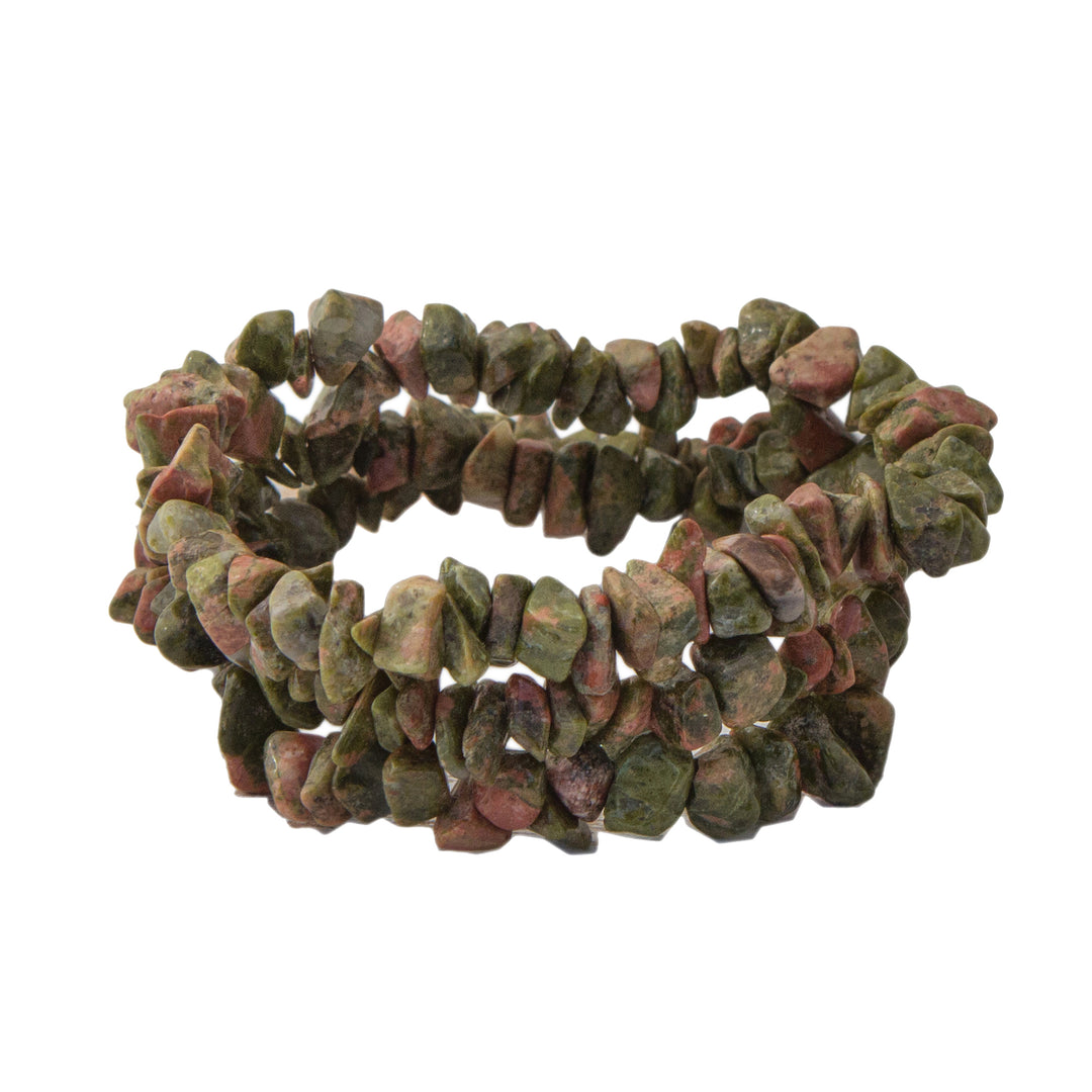 Unakite Chip Beaded Stretch Bracelets from Brazil (Set of 3) - Rosy Sage Trio